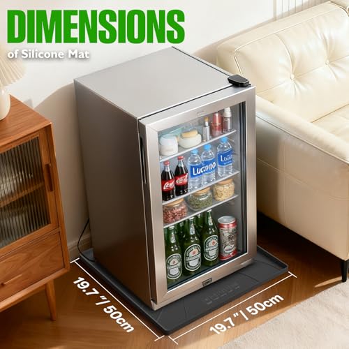 KVRG Mini Fridge Silicone Mat 19.7x19.7in Black – Drip Tray Under Fridge, Floor Protection