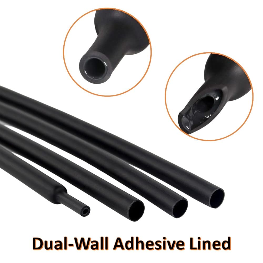 Kable Kontrol Heat Shrink Tubing 3/8 Inch 3:1 Dual Wall Adhesive Lined 4 Ft Long - Cable Sleeve for Automotive and Electrical Use – Waterproof Marine Heat Shrink Tube Wire Wrap, Black