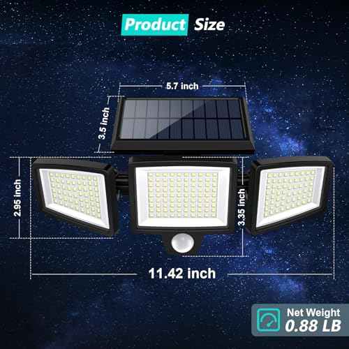 Tuffenough Solar Outdoor Lights 2500LM 210 LED Security Lights with Remote Control,3 Heads Motion Sensor Lights, IP65 Waterproof,270¡Æ Wide Angle Flood Wall Lights with 3 Modes(2 Packs)