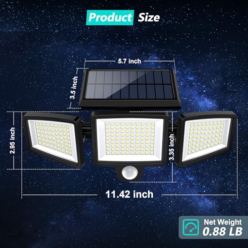 Tuffenough 2 Pack Solar Outdoor Security Flood Lights 2500LM 210 LEDs IP65 Waterproof