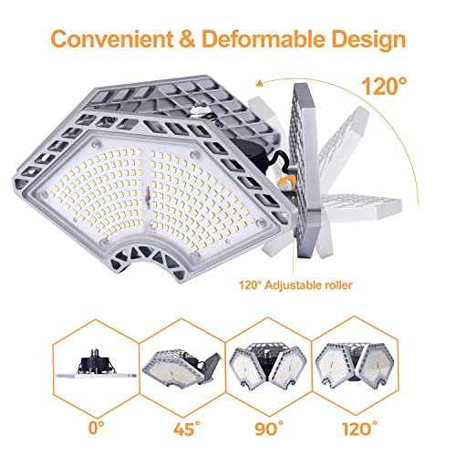 K KERNOWO Silver 140W LED Garage Ceiling Light with 3 Adjustable Panels