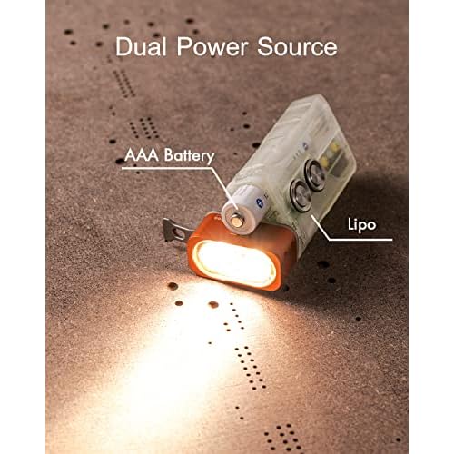 RovyVon E5 EDC Flashlight USB C Rechargeable, AAA Battery Compatible, 4000K High CRI Flat Keychain Light, Dual Power Sources for Camping Hiking (White+Red Sidelights)