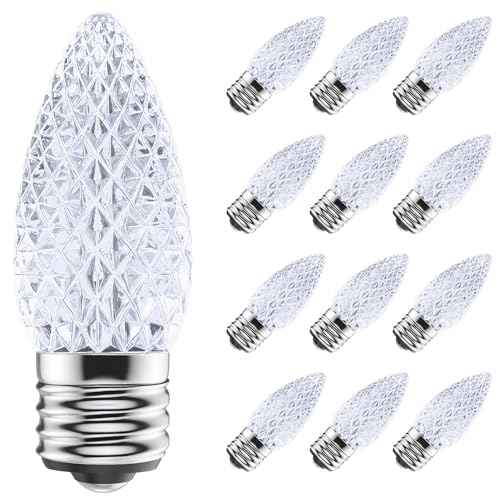 C9 Led Replacement Christmas Light Bulbs, 50-Pack C9 Shatterproof Led Bulbs with E17 Candelabra Base for Christmas String Lights, Waterproof & Dimmable Christmas Village Bulbs - Cool White