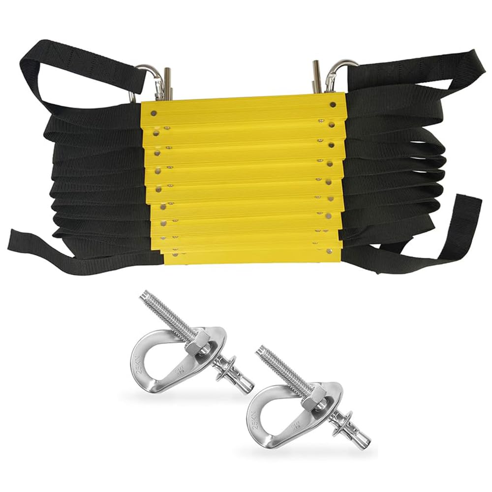 ISOP Fire Escape Rope Ladder 4 Story 32ft & Heavy Duty Mounting Anchors | Fire Escape Ladder for Home 4th Floor | Stable & Compact | Emergency Ladder Wall Fixed | Reusable Fire Rescue Ladders