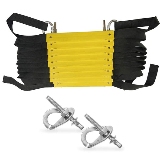 ISOP Fire Escape Rope Ladder 4 Story 32ft & Heavy Duty Mounting Anchors | Fire Escape Ladder for Home 4th Floor | Stable & Compact | Emergency Ladder Wall Fixed | Reusable Fire Rescue Ladders