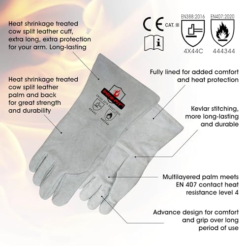 932¢µ/500¡ÆC Heat Resistant gloves, Fire Proof Foundry Leather Gloves for Fireplace,Furnace,Fire Pit,Blacksmith...