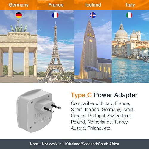 Grey TESSAN European Travel Plug Adapter Converter - 4-in-1 US to EU with USB Ports