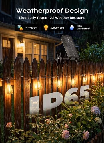 Brightown 52FT Solar String Lights with 15+1 Shatterproof Bulbs, Waterproof Outdoor Decor