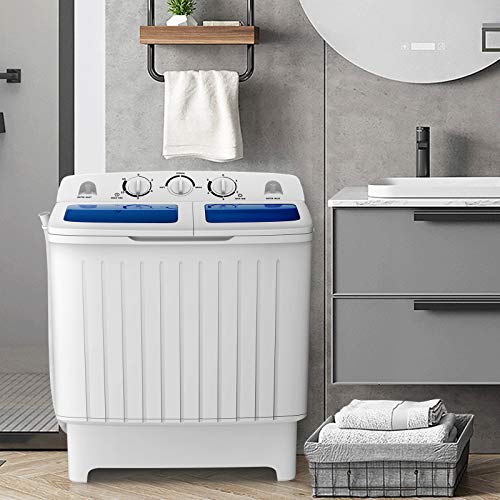 COSTWAY Portable Twin Tub Washing Machine 12Lbs Wash & 8Lbs Spin, Blue + White