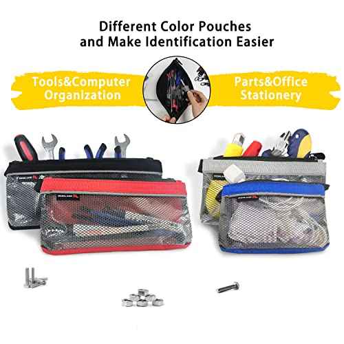 IRONLAND Zipper Pouches, Small Tools Bag, Waterproof Mesh Pouches, Tool Zipper Pouch, Travel Pouch, Clear Cosmetic Bag Case 4 Pack