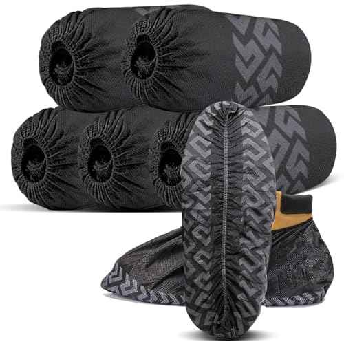 Shoe Covers Disposable 50 Pack (25 Pairs) - Durable, Non-Slip, Water Resistant, and Recyclable Boot Covers for Indoor and Outdoor Use - One Size Fits Most (Non-woven-Black)