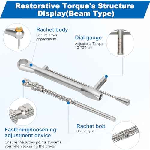 Dental Implant Torque Wrench Set Universal Prosthetic Kit Dental Implant Kit with Torque Adjustable Ratchet Screwdrivers 16pcs, Fully Autoclavable,10-70Ncm, Secure/Disassemble Implant Restorations