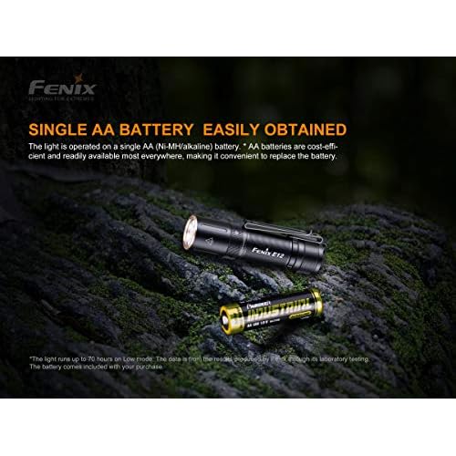 Fenix E12 V2 160 Lumen LED flashlight with EdisonBright AA alkaline battery bundle