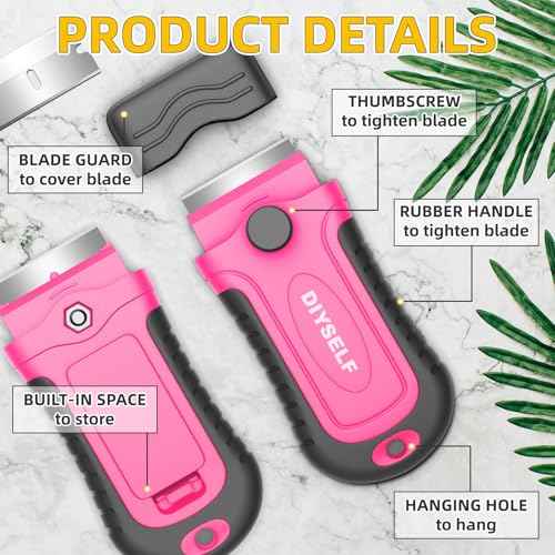 DIYSELF 1 Pack Razor Blade Scraper with 15 Extra Blades, Scraper Tool for Cleaning Window, Paint, Cooktop, Oven, Glass Stove Top Scraper, Razor Scraper with Buit-In Blade Storage (Pink)