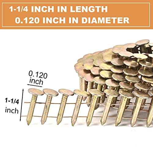 BHTOP 600 Count Coil Roofing Nails 1-1/4 Inch x .120-Inch for Roofing Nail Gun, 15 Degree Round Head Wire Weld Collated Roofing Nail, Smooth Shank Electro Galvanized Air Nails for Roofs