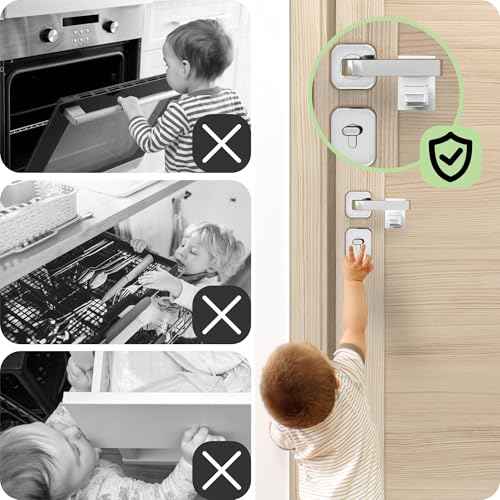 Moonybaby 4 Pack Child Proof Door Lever Lock, Also for Cabinet or Window and Faucet Lever Handle Lock, Minimalist Design, No Drilling Needed, Child Safety Door Handle Locks(2 Black 2 White)