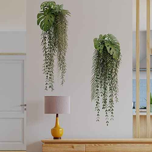 Green Plants Wall Stickers,Hanging Tree Vine Wall Decal Nature Plants Palm Leaf Wall Sticker Wall Art Mural for Bedroom Living Room Background Office Home D?cor