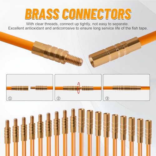 22FT Fiberglass Wire Fishing Rod Kit for Cable & Wire Pulling with Attachments