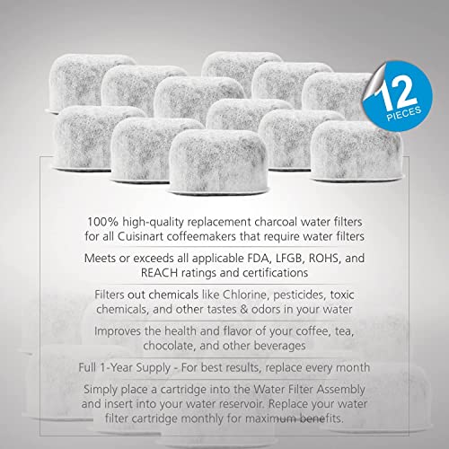 12 Pack Cuisinart Charcoal Water Filters for All Coffee Makers - Brensten 1-7/8 x 3/4 x 1