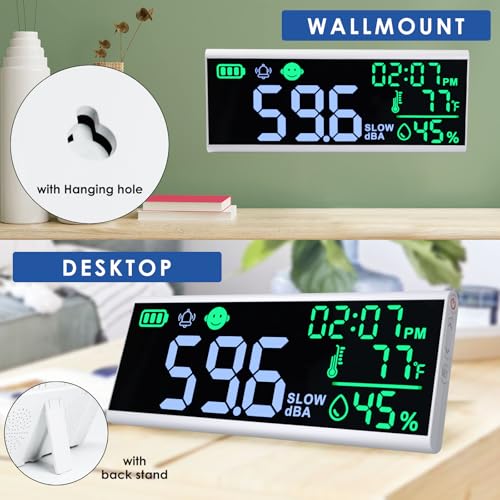DANOPLUS 13-Inch Decibel Meter with Time Temp Humidity Wall/Desktop Display