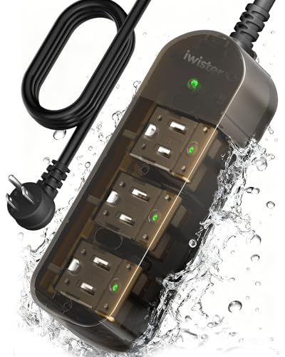 Iwister 5FT Weatherproof Outdoor Power Strip with 3 AC Outlets and Surge Protection