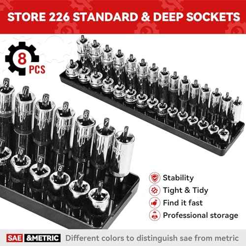 8PCS Socket Organizer Tray Set,SAE & Metric Socket Trays, 2PCS 1/4", 4PCS 3/8", 2PCS 1/2" Drive Deep and Shallow Socket Holders for Toolboxes (8pcs socket organizer£©