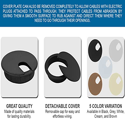 5 Pack Rok 3-Inch Black Cable Grommet Desk Hole Cover for Wire Management