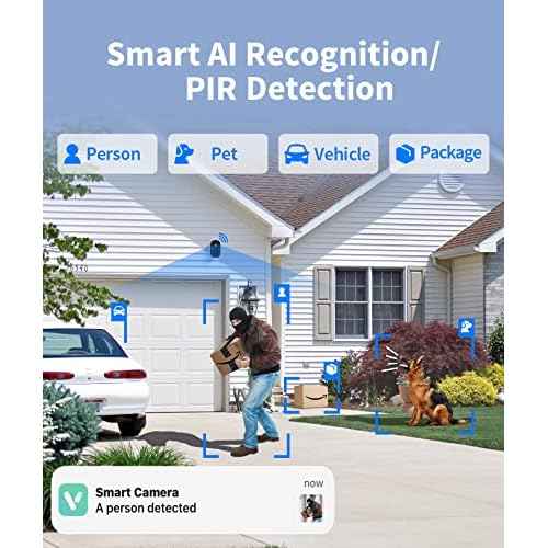 2K Wireless Security Cameras - Outdoor WiFi Security Cameras Color Night Vision, AI/PIR Detection, 2-Way Talk, Cloud/SD, Weatherproof, Battery Powered Outdoor Cameras(White-1Pack)