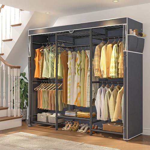 Raybee Clothes Rack with Cover Heavy Duty Clothing Racks for Hanging Clothes Adjustable Metal Portable Closet for Bedroom 66.5" Wx15.75 Dx74.8 H Black