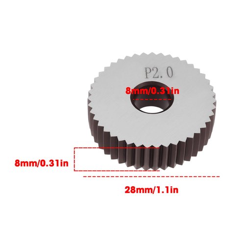 ECSiNG 2pcs P2.0mm Straight Knurling Wheels 28x8x8mm Steel Rollers for Knurling Tools and Lathe Holders