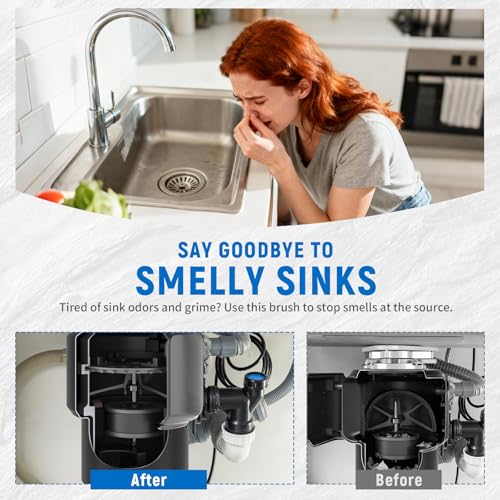 Ullnosoo 2 Pack Garbage Disposal Cleaner Brush — Extra-Long 15in 3D Nylon Bristle, Universal Fit