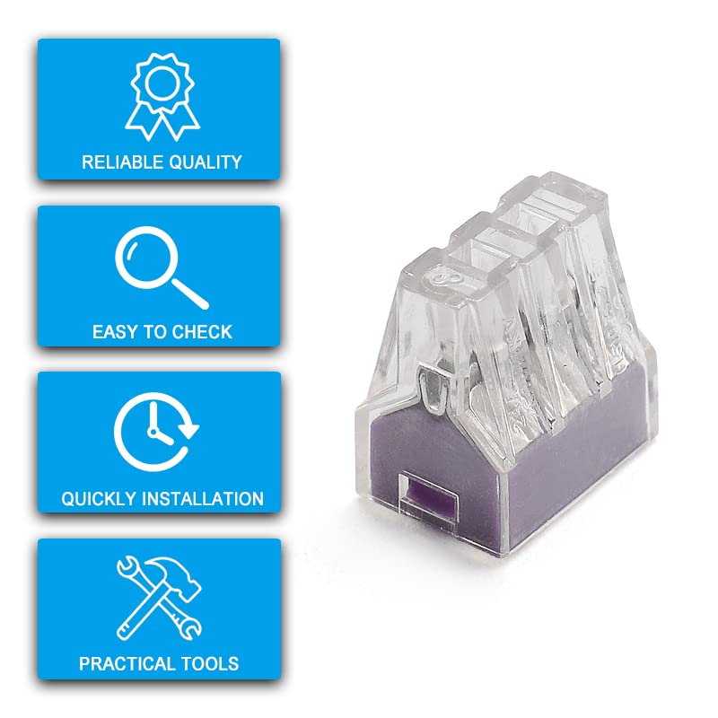 Purple 6 Port Push-in Wire Connector 18-12 AWG Solid/Stranded Wires - 50Pcs PCT-106