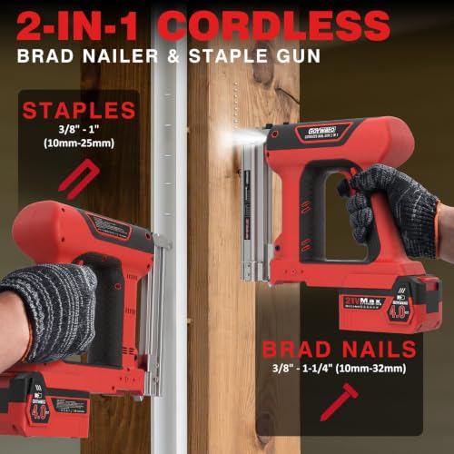 GoYwato 21V Cordless 2-in-1 Brad Nailer & Stapler Gun - Red