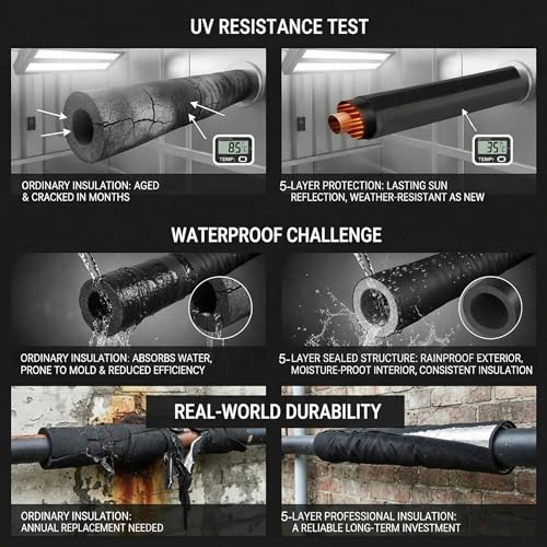Black 5-Layer HVAC Pipe Insulation Cover 78.7x10in Weatherproof Wrap