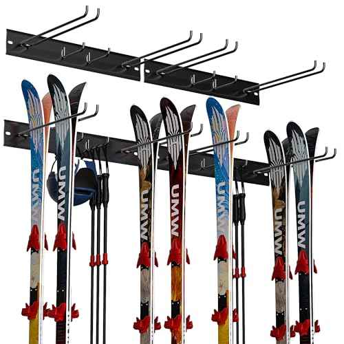 Ultrawall Wall Mount Ski Rack, Garage Ski Storage Rack, Ski Hangers For 8 Pairs of Skis