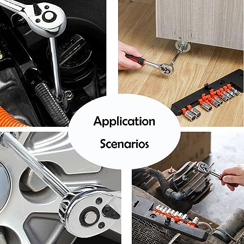 1/4" Ratchet Socket Wrench Set,12 Pieces Drive Sockets Set with Quick Released Ratchet Handles and Extension Bar