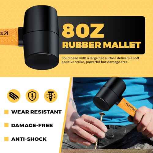 2-Piece Rubber Mallet Hammer Set, 8oz Rubber Hammer Mallet & 25mm Double-Faced Soft Mallet, Shockproof Fiberglass Handle with Cushion Grip, Damage-Free to Floor, Tile, Crafts