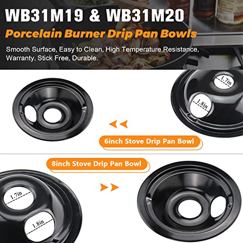 Porcelain Drip Pans for GE/Hotpoint Electric Stovetops — 4 Pack (2x6" + 2x8"), Black
