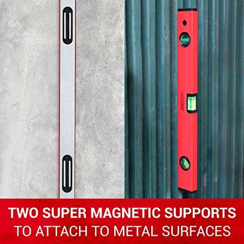 Promaker 18 Inch Magnetic Aluminum Level with 3 Bubble Vials - Durable, Drop-Resistant