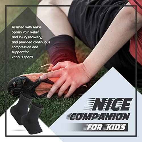 Tarpop 3 Pair Ankle Compression Sleeves for Kids Ankle Brace Compression Sleeves Foot Arch Sock for Girls Sports Running Dance Fitness Gymnastics(Black,Medium)