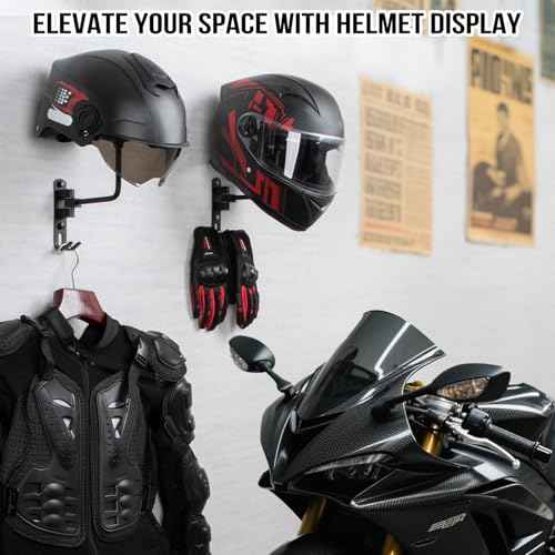 PUERSI Helmet Holder Wall Mount - 2 Pack 180¡Æ Rotation Helmet Hanger for Motorcycle Bike Racing Outerwear Sports Gear Display