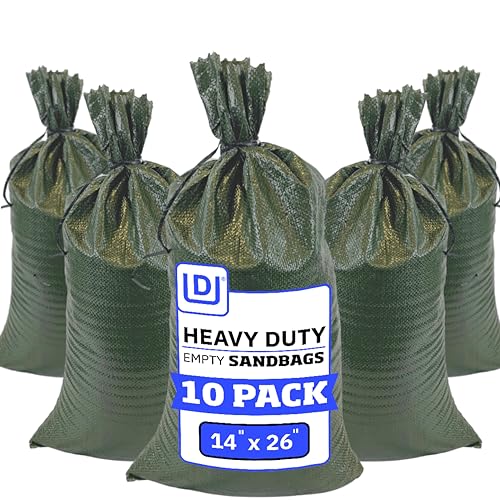Green DURASACK Heavy Duty Sandbags with Ties - Pack of 10, 14x26 Inches