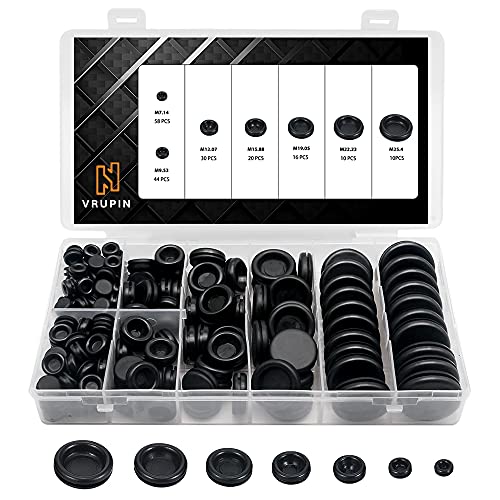 Vrupin 188-Piece Rubber Grommet Kit - 7 Sizes Black for Wiring & Plumbing