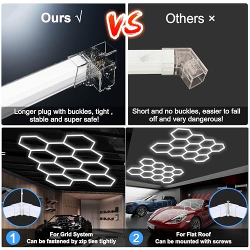 MODERN 14 HEX Hexagon Garage Light with Border 720W 86400 Lumens 6500K Bright LED Shop Light