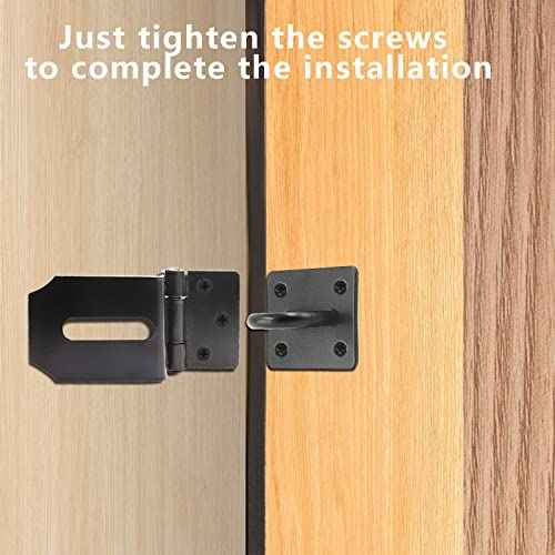 Piutouyar 2Pcs Door Hasp Latch Lock 90 Degree Hasp Right Angle Padlock Latch Safety Hasp Latch Heavy Duty Stainless Steel Door Clasp Hasp Lock Latch with Screws for Shed, Barn, Cabinet(3inch, Black)