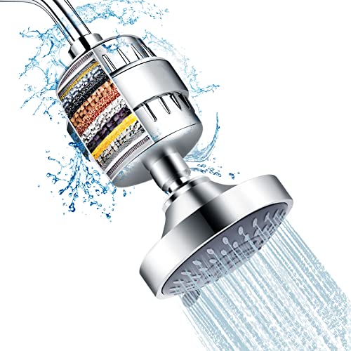 FEELSO Chrome Shower Head with Filter - 5 Spray Modes, Hard Water Filtered