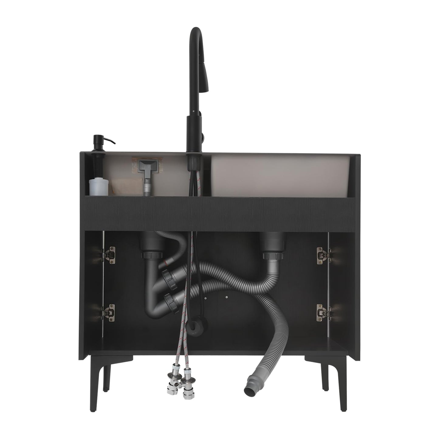 sjcdicnj All-in-One Utility Sink & Cabinet, 31-inch Freestanding Kitchen Sink Cabinet Stainless Steel Laundry Cabinet with 360° Faucet for Laundry Room, Garage, Mudroom (Black)