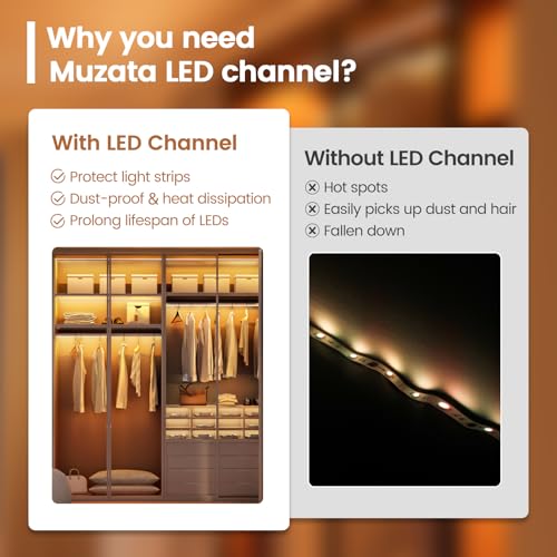 Muzata 6-Pack 1M Silver LED Strip Channel with Milky Diffuser U1SW WW - 3.3ft