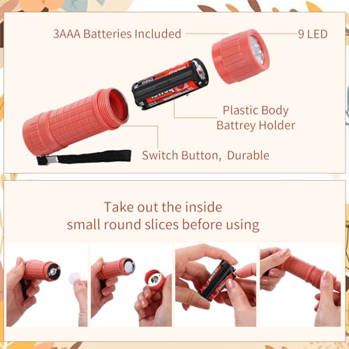 30 Pack 9 LED Small Mini Flashlight Set Plastic Handheld Flashlights with Lanyard, 3 AAA Batteries Included for Kids Night Reading Camping Emergency Hunting, 6 Color (Muted Color)
