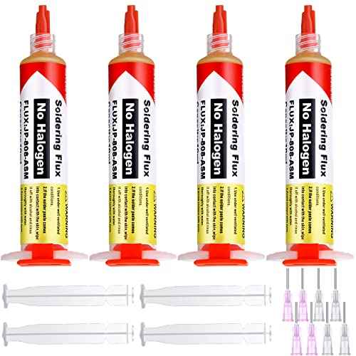 Treela 4 Set 8341 No Clean Solder Flux Paste 10cc Tacky Solder Flux Syringe 40ml Pneumatic Dispenser with Plunger and Dispensing Tip for Electronics Soldering PCB IC Cellphone CPU LED Bga Repairing